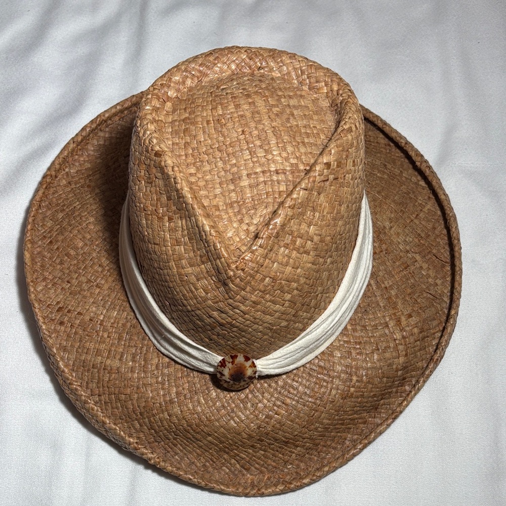 Shady Brady Brown Straw Hat with Cream Band - Picture 11 of 11